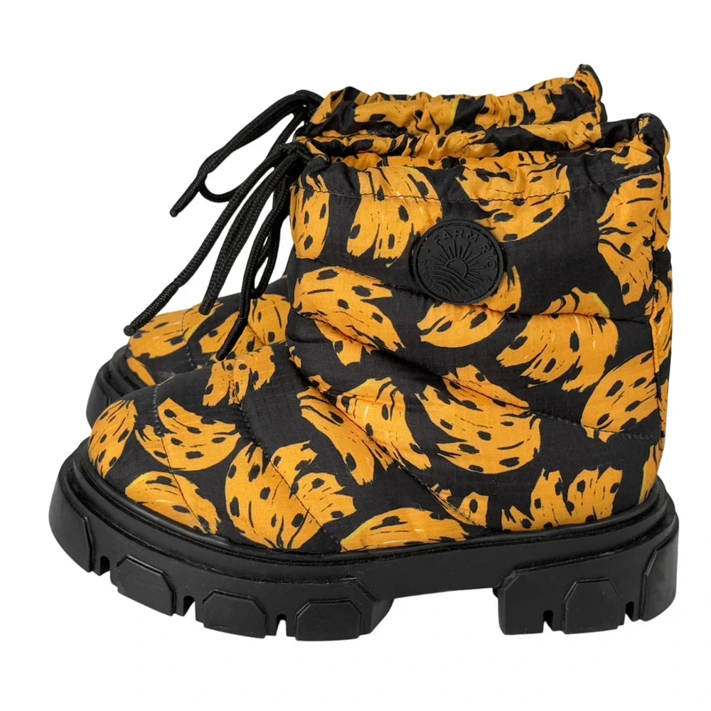 NEW FARM RIO BLACK YELLOW BANANA BUNCH LUG SOLE PLATFORM ANKLE BOOTS BOOTIES 6